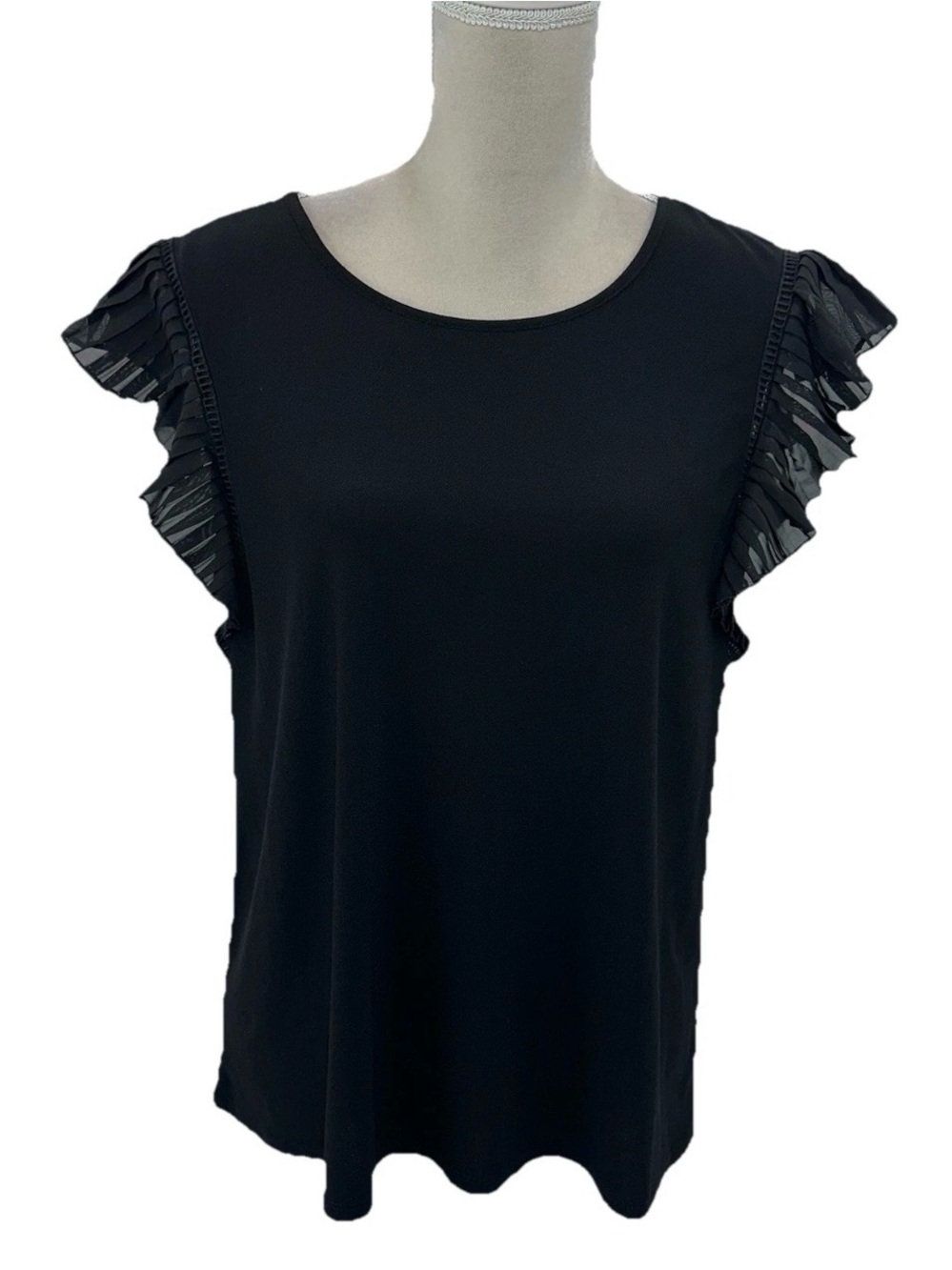 Verve Ami Black Ruffle Sleeve Shell Top